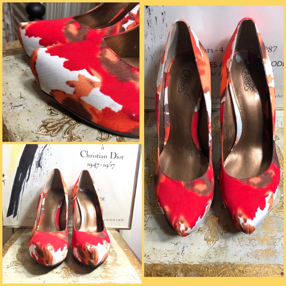 SZ 8.5-CARLOS SANTANA MULTI-COLOR FABRIC 5” PUMPS - Picture 2 of 8
